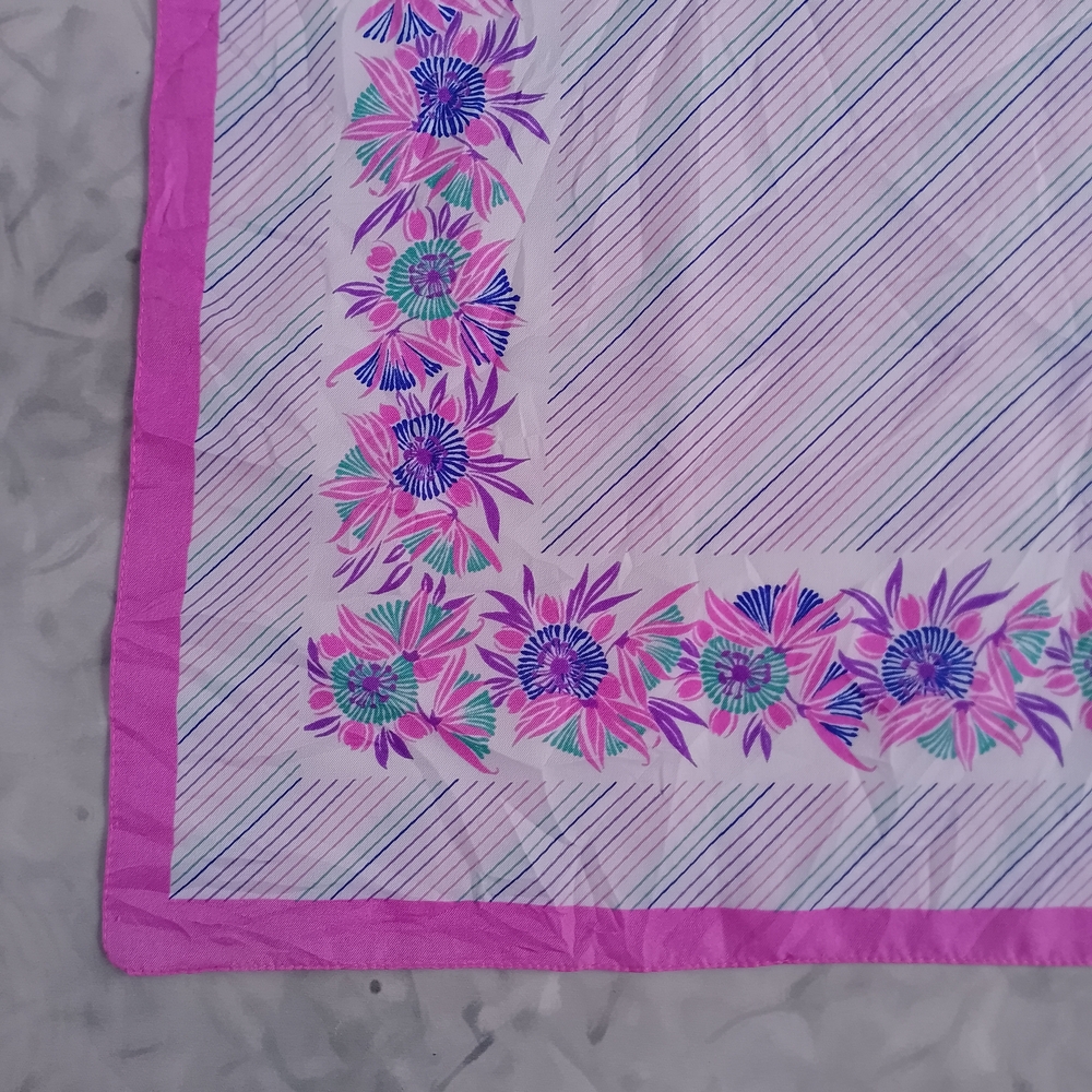 Vintage Floral Silk Scarf Purple White Square Scarf 26” Retro Neck Head Scarf - Picture 10 of 12